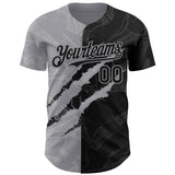 Custom Graffiti Pattern Black-Gray 3D Scratch Authentic Baseball Jersey