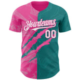 Custom Graffiti Pattern White Teal-Pink 3D Scratch Authentic Baseball Jersey