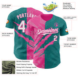 Custom Graffiti Pattern White Teal-Pink 3D Scratch Authentic Baseball Jersey
