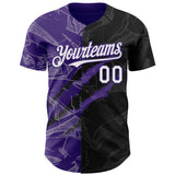 Custom Graffiti Pattern White Black-Purple 3D Scratch Authentic Baseball Jersey