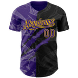 Custom Graffiti Pattern Purple Black-Yellow 3D Scratch Authentic Baseball Jersey