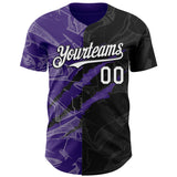 Custom Graffiti Pattern White Black-Purple 3D Scratch Authentic Baseball Jersey
