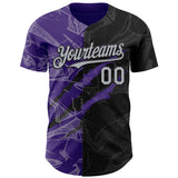 Custom Graffiti Pattern Gray Black-Purple 3D Scratch Authentic Baseball Jersey