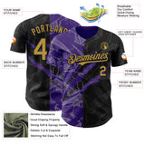Custom Graffiti Pattern Old Gold Black-Purple 3D Scratch Authentic Baseball Jersey