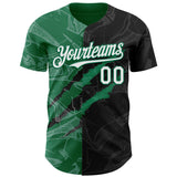 Custom Graffiti Pattern White Black-Kelly Green 3D Scratch Authentic Baseball Jersey