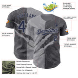 Custom Graffiti Pattern Navy Steel Gray-Gray 3D Scratch Authentic Baseball Jersey