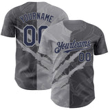 Custom Graffiti Pattern Navy Steel Gray-Gray 3D Scratch Authentic Baseball Jersey