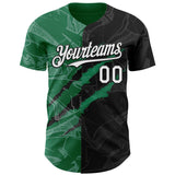Custom Graffiti Pattern White Black-Kelly Green 3D Scratch Authentic Baseball Jersey