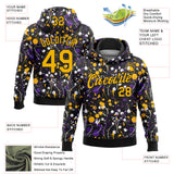 Custom Stitched Graffiti Pattern Gold-Black 3D Splash Grunge Art Sports Pullover Sweatshirt Hoodie