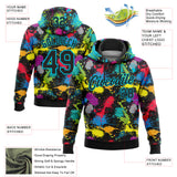 Custom Stitched Graffiti Pattern Black-Lakes Blue 3D Splash Grunge Art Sports Pullover Sweatshirt Hoodie