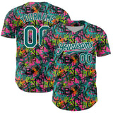 Custom Graffiti Pattern Teal-White Splatter Authentic Baseball Jersey