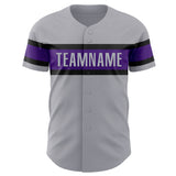 Custom Gray Purple-Black Authentic Baseball Jersey