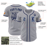 Custom Gray Navy-Light Blue Authentic Baseball Jersey