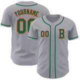 Custom Gray Kelly Green-Orange Authentic Baseball Jersey