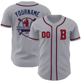 Custom Gray Red-Navy Authentic Baseball Jersey