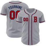 Custom Gray Red-Navy Authentic Baseball Jersey