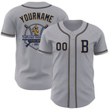 Custom Gray Navy-Old Gold Authentic Baseball Jersey
