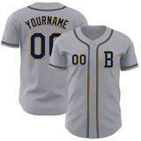 Custom Gray Navy-Old Gold Authentic Baseball Jersey