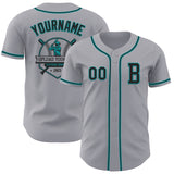 Custom Gray Black-Teal Authentic Baseball Jersey