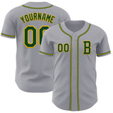 Custom Gray Green-Gold Authentic Baseball Jersey