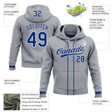 Custom Stitched Gray Royal-White Baseball Pullover Sweatshirt Hoodie