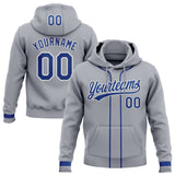 Custom Stitched Gray Royal-White Baseball Pullover Sweatshirt Hoodie