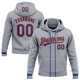 Custom Stitched Gray Royal-Orange Baseball Pullover Sweatshirt Hoodie