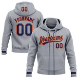 Custom Stitched Gray Navy-Orange Baseball Pullover Sweatshirt Hoodie