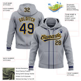 Custom Stitched Gray Navy-Gold Baseball Pullover Sweatshirt Hoodie