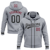 Custom Stitched Gray Black-Crimson Baseball Pullover Sweatshirt Hoodie