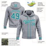 Custom Stitched Gray Teal-White Baseball Pullover Sweatshirt Hoodie