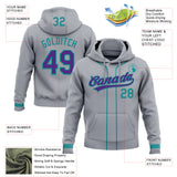 Custom Stitched Gray Purple-Teal Baseball Pullover Sweatshirt Hoodie