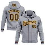 Custom Stitched Gray Brown-Gold Baseball Pullover Sweatshirt Hoodie