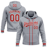 Custom Stitched Gray Red-White Baseball Pullover Sweatshirt Hoodie