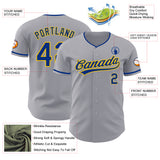Custom Gray Royal-Yellow Authentic Baseball Jersey