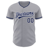 Custom Gray Navy-White Authentic Baseball Jersey