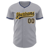 Custom Gray Navy-Gold Authentic Baseball Jersey