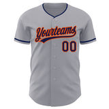 Custom Gray Navy-Orange Authentic Baseball Jersey