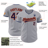Custom Gray Navy-Orange Authentic Baseball Jersey