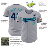 Custom Gray Navy-Teal Authentic Baseball Jersey