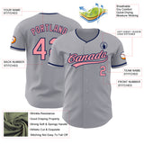 Custom Gray Medium Pink-Navy Authentic Baseball Jersey