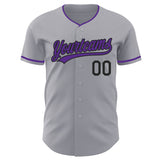 Custom Gray Purple-Black Authentic Baseball Jersey