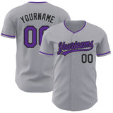 Custom Gray Purple-Black Authentic Baseball Jersey