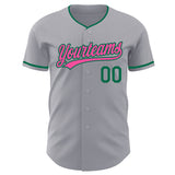 Custom Gray Pink-Kelly Green Authentic Baseball Jersey