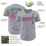 Custom Gray Pink-Kelly Green Authentic Baseball Jersey