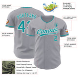 Custom Gray Teal-White Authentic Baseball Jersey