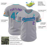 Custom Gray Teal-Purple Authentic Baseball Jersey