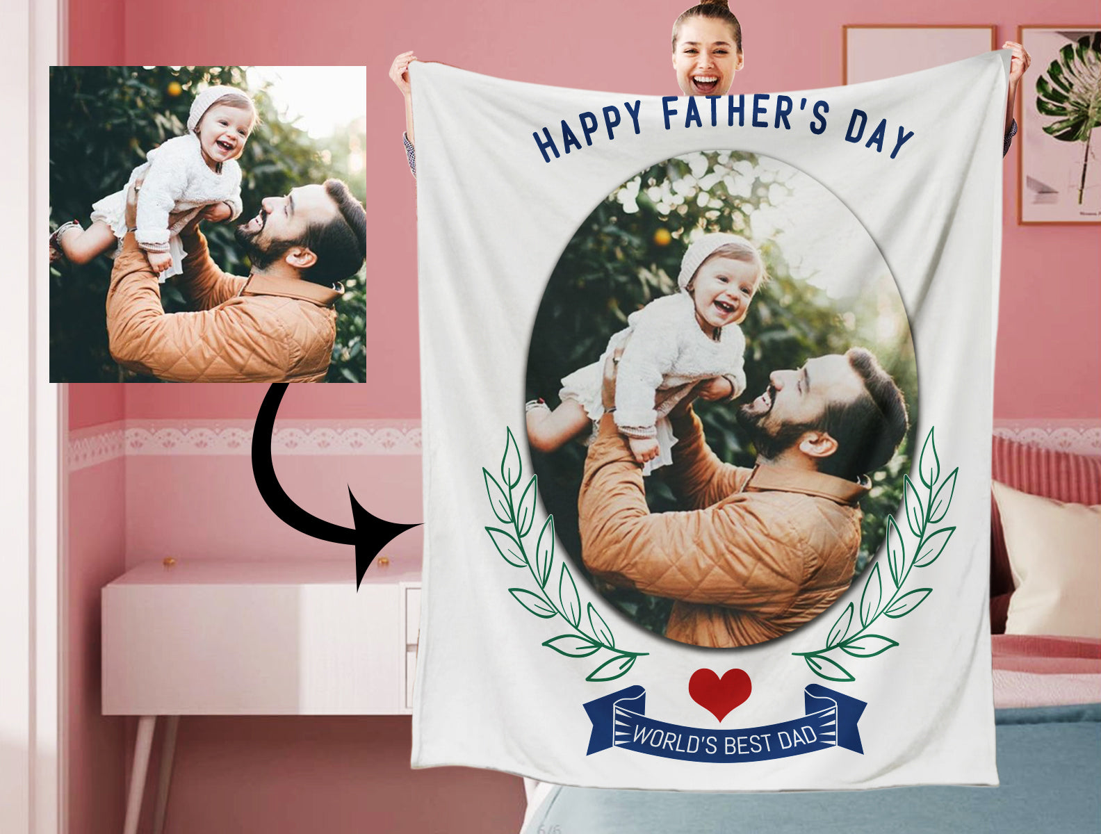 Personalized Happy Father's Day Photo Blanket