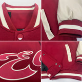 Custom Crimson Crimson Cream-Maroon Bomber Full-Snap Varsity Letterman Two Tone Jacket