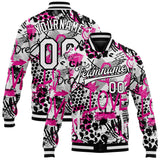 Custom Graffiti Pattern White-Black Scratch 3D Bomber Full-Snap Varsity Letterman Jacket